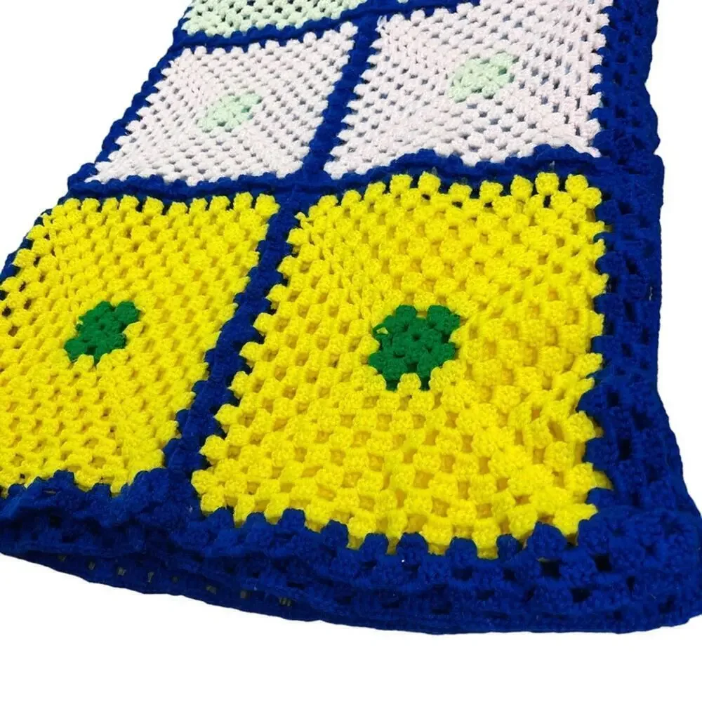 Vintage Afghan Handmade Granny Square Crochet Knit Blanket Multicolored Throw